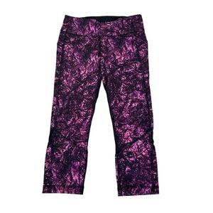 Lululemon black purple crop leggings pants athletic workout yoga side pockets 6